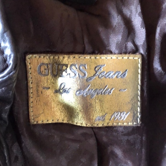 Guess Jeans Genuine Leather Moto Brown Cheetah print Jacket - Picture 2 of 11